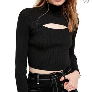 NEW BDG Ribbed Cutout Mock Neck Crop Sweater
